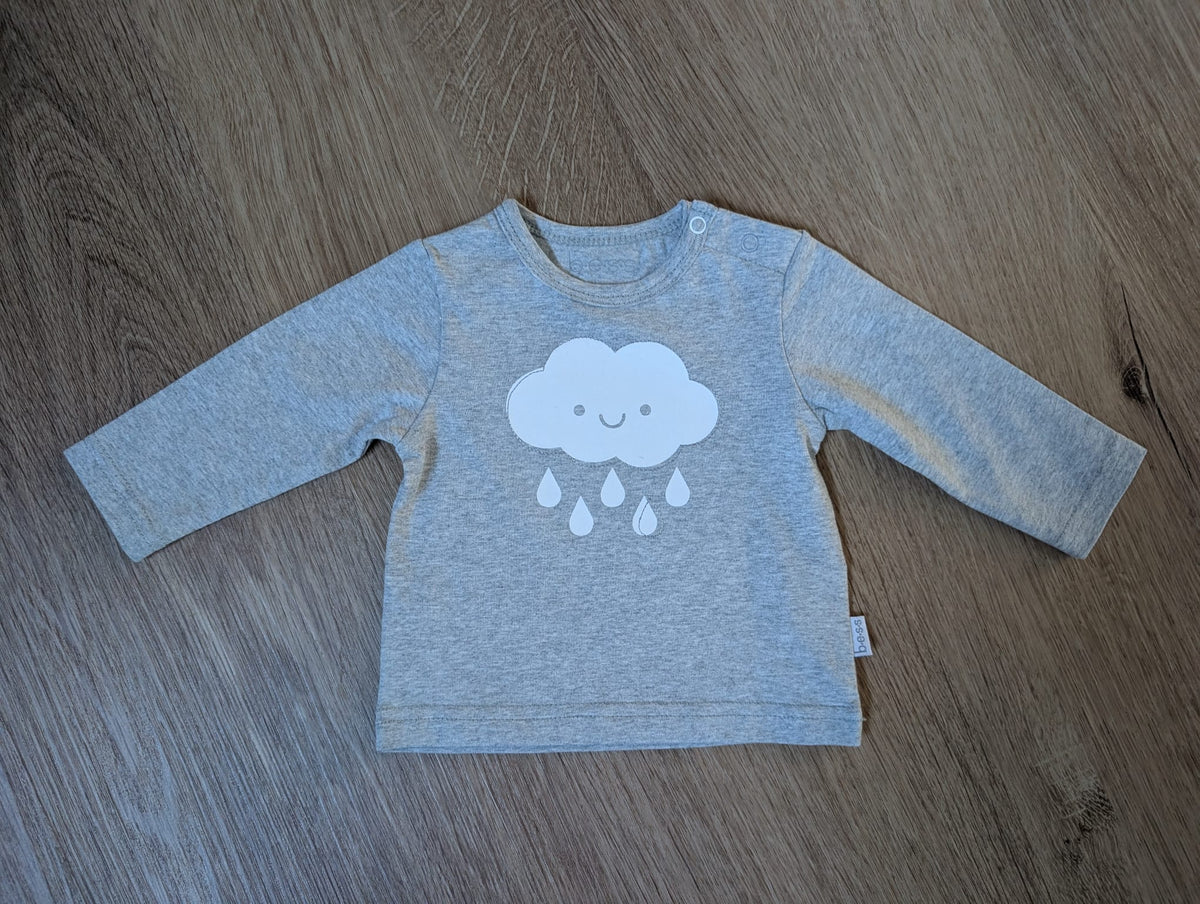 b.e.s.s. grey marl baby long-sleeve shirt with rain cloud print, EU size 50