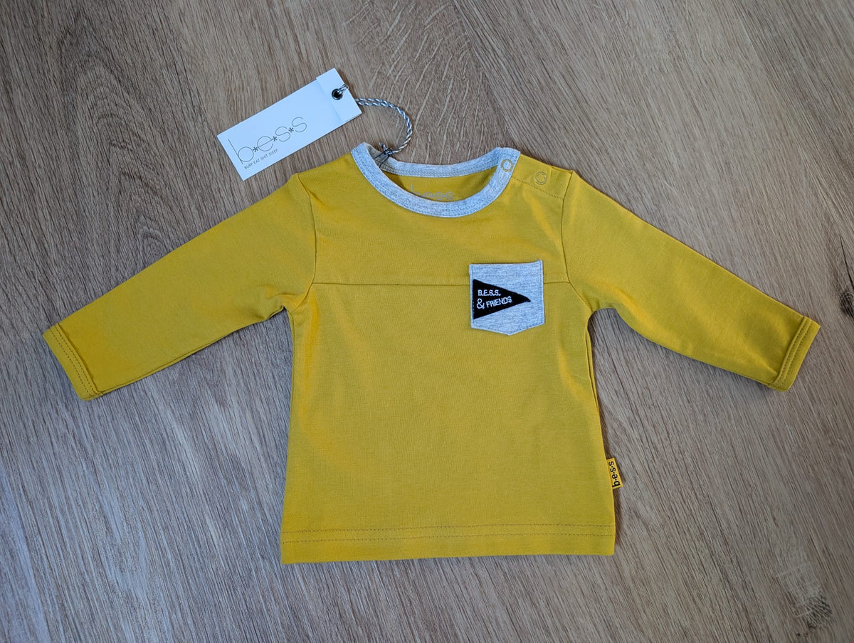 b.e.s.s. mustard yellow baby long-sleeve shirt with chest pocket, EU size 50