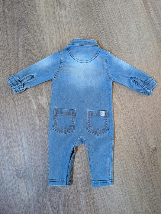 b.e.s.s. jogdenim baby playsuit shown from the back with rear pockets, EU size 50
