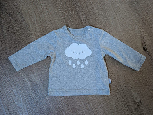 b.e.s.s. grey marl baby long-sleeve shirt with rain cloud print, EU size 50
