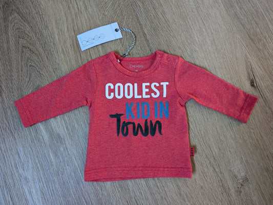 b.e.s.s. coral red baby long-sleeve shirt with Coolest Kid In Town print, EU size 50