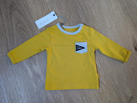 b.e.s.s. mustard yellow baby long-sleeve shirt with chest pocket, EU size 50