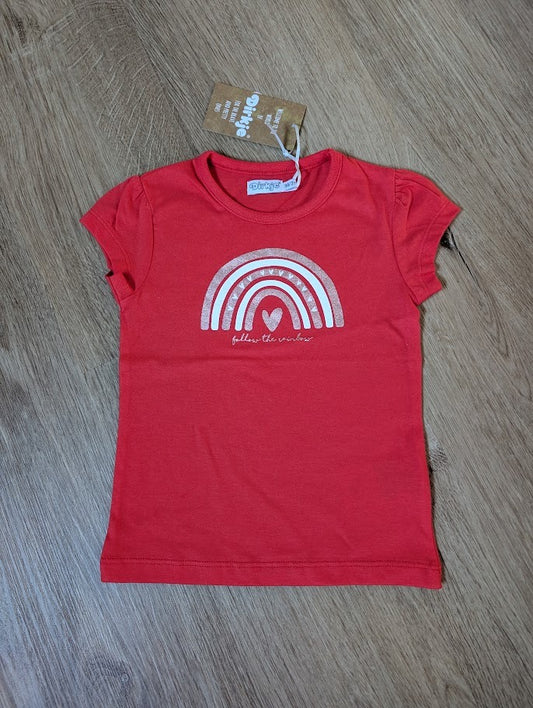 Dirkje bright red Follow the rainbow t-shirt