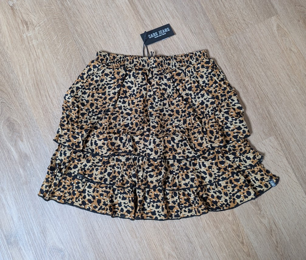 Cars Jeans girls' tiered ruffle skirt in camel leopard print