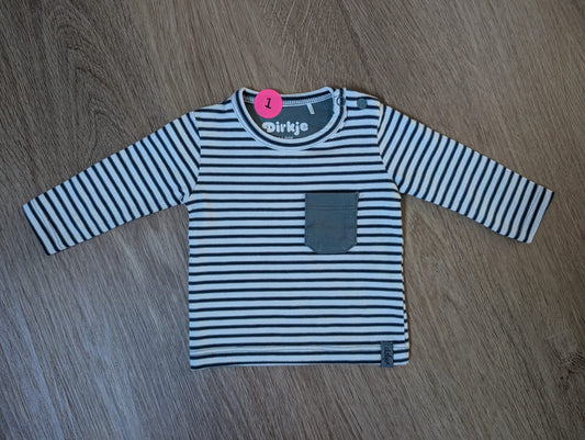 Dirkje navy and white striped long-sleeve baby shirt with chest pocket, EU size 50