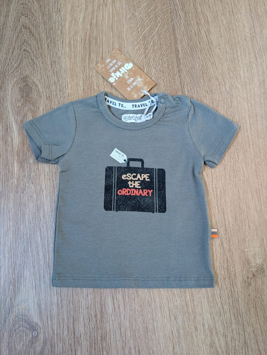 Dirkje grey baby t-shirt with suitcase and Escape The Ordinary print, EU size 56