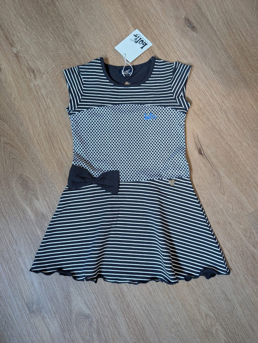 Lofff Anja girls' navy striped short-sleeve dress with bow at the waist