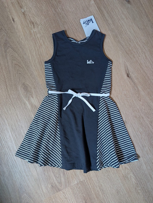 Lofff Annefloor navy sleeveless girls' dress with striped skirt and back bow