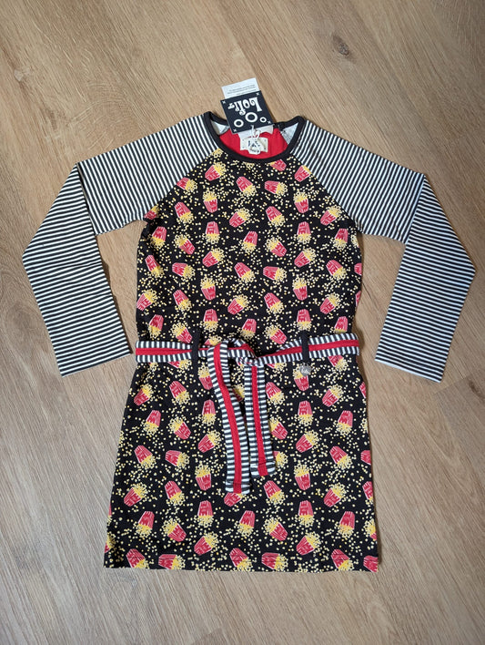 Lofff Lisa girls' long-sleeve dress with printed skirt and striped sleeves