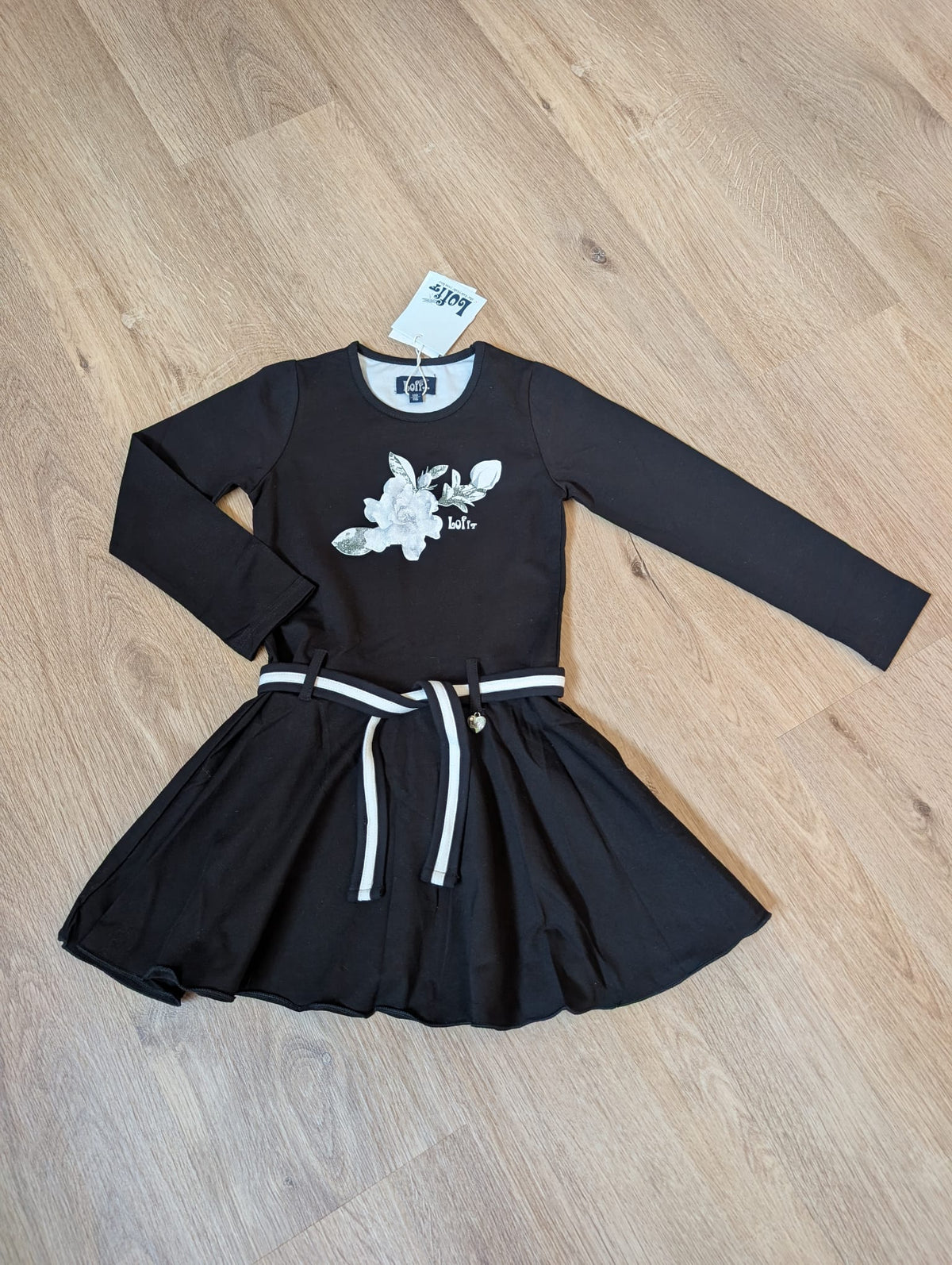 Lofff Peace black long-sleeve girls' dress with dove motif