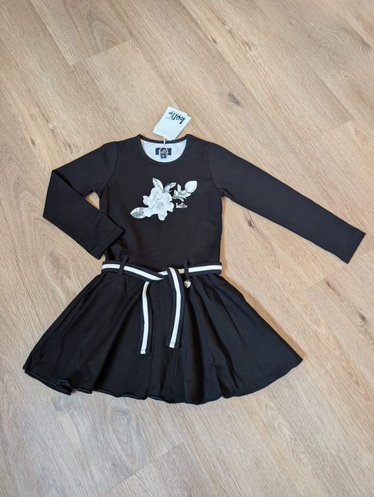 Lofff Peace black long-sleeve girls' dress with dove motif