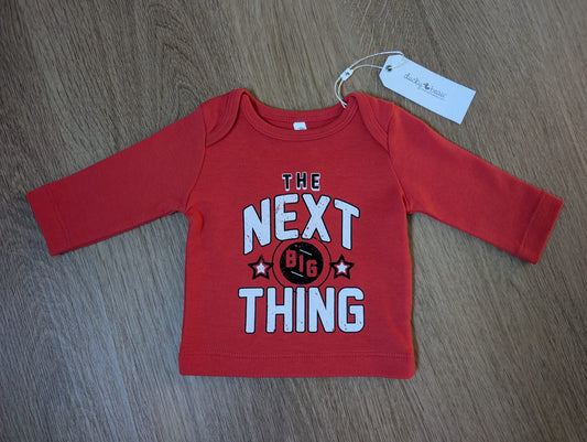 Ducky Beau red baby long-sleeve shirt with The Next Big Thing print, EU size 50