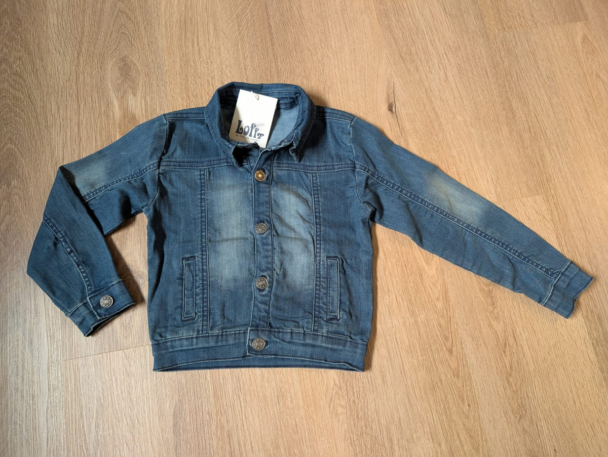 Lofff girls' denim jacket in grey wash, laid flat