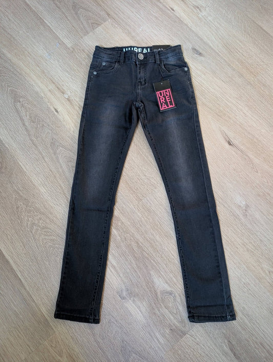 Unreal boys' dark wash stretch skinny jeans, laid flat