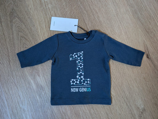 Name It teal navy long-sleeve baby shirt with New Genius print, EU size 50