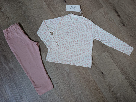 Dirkje organic cotton girls' pyjama set with floral top and dusty pink bottoms