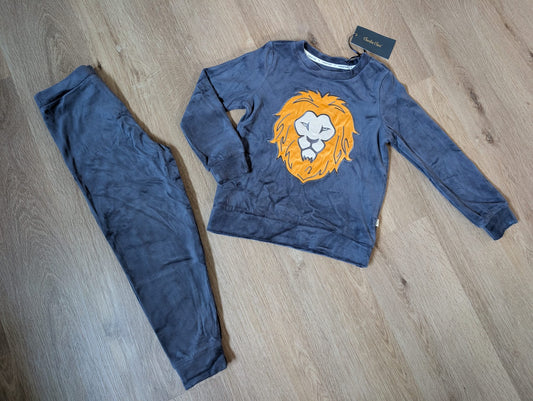 Charlie Choe navy velours boys' pyjama set with lion print