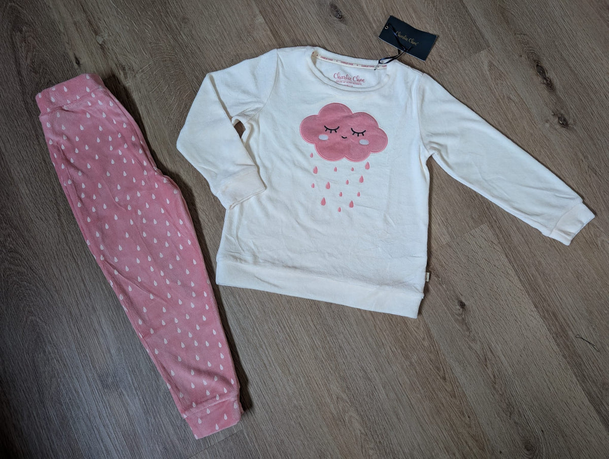 Charlie Choe off white and pink cloud velours girls' pyjama set
