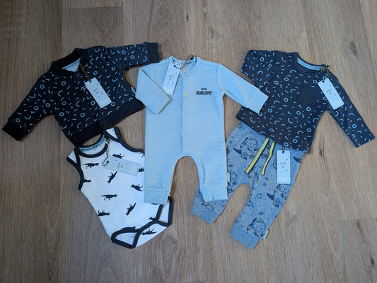 Quapi five piece navy and white baby mix and match set, EU size 50/56