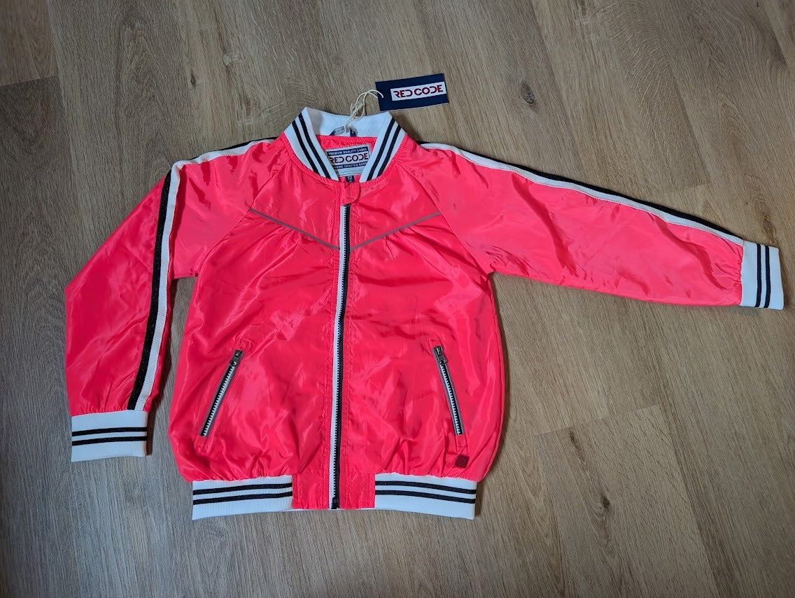 Red Code girls' neon pink lightweight bomber jacket with reflective stripes